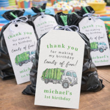 Garbage Trash Truck 1st Birthday Thank You Favor