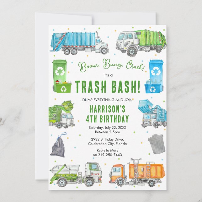 Garbage Trash Truck Birthday Invitation Inbjudningar (Framsida)