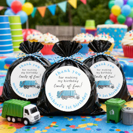 Garbage Trash Truck Boy 1st Birthday Thank You Runt Klistermärke