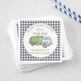 Garbage Trash Truck Green Gingham 1st Birthday  Pappersservett