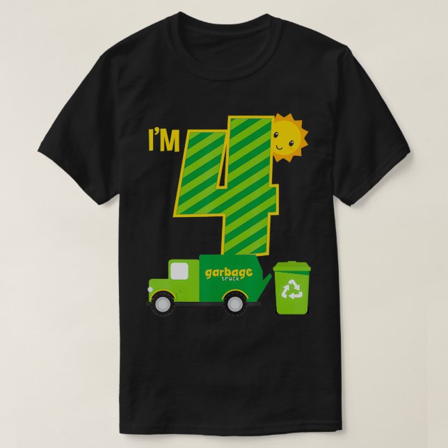 Garbage Truck 4th Birthday Party I'm 4 Birthday Bo T Shirt (Design framsida)
