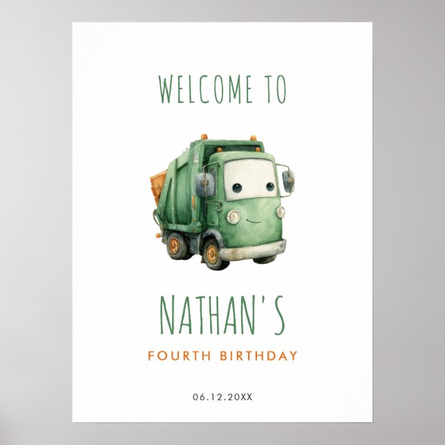 Garbage Truck Birthday Welcome Poster (Framsidan)