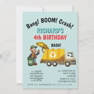 Garbage Truck Themed Kids Trash Party Birthday Inbjudningar