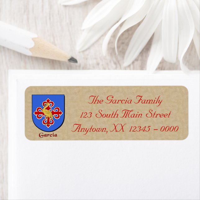 Garcia Heraldic Shield Returadress Etikett (Insitu)