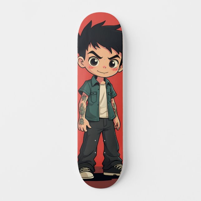 Garçon aux tatouages style cartoon mini skateboard bräda 18,5 cm (Framsida)