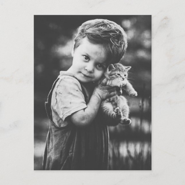 Garçon et chaton vykort (Framsida)