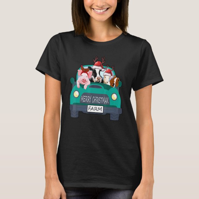 Gård God Jul Slott Ko Gris Kyckling Get  T Shirt (Framsida)