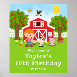 Gård Röda Ladan Rött Hår Pojke Födelsedag Välkomme Poster