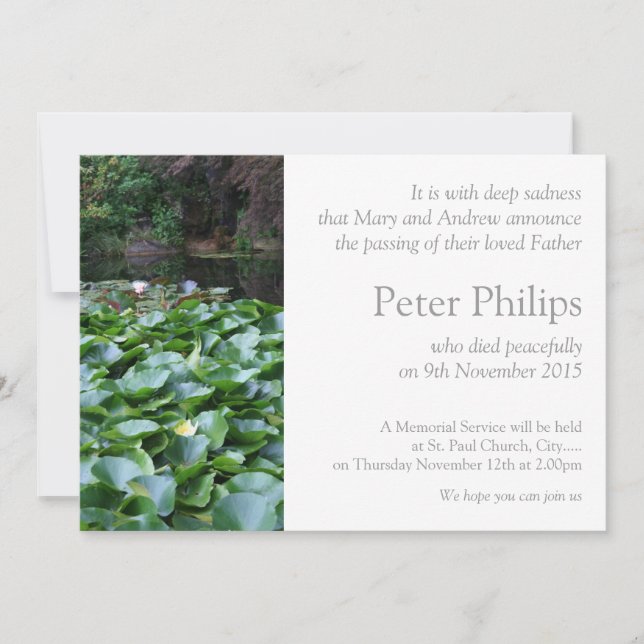 Garden 5 Lotus Funeral Notice Inbjudningar (Framsida)