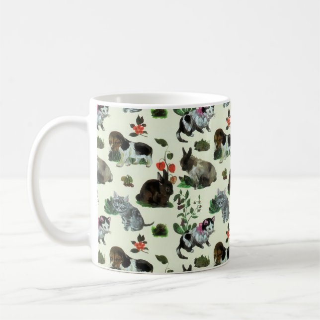 Garden Animals Rabbit Cat Hund Flowers Kaffemugg (Vänster)