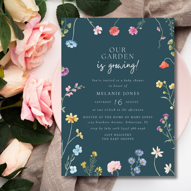 Garden är Growing Wildblomme Baby Shower Inbjudningar (Garden is Growing Wildflower Baby Shower Invitation)