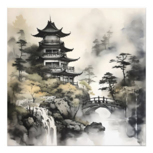 Garden Asian Bläck Painting Fototryck