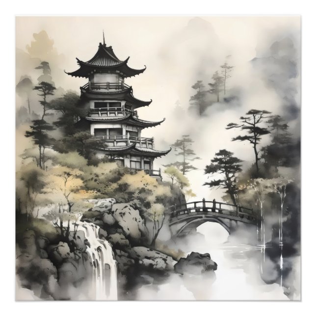 Garden Asian Bläck Painting Fototryck (Framsidan)