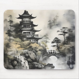 Garden Asian Bläck Painting Musmatta