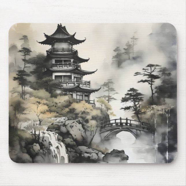 Garden Asian Bläck Painting Musmatta (Framsidan)