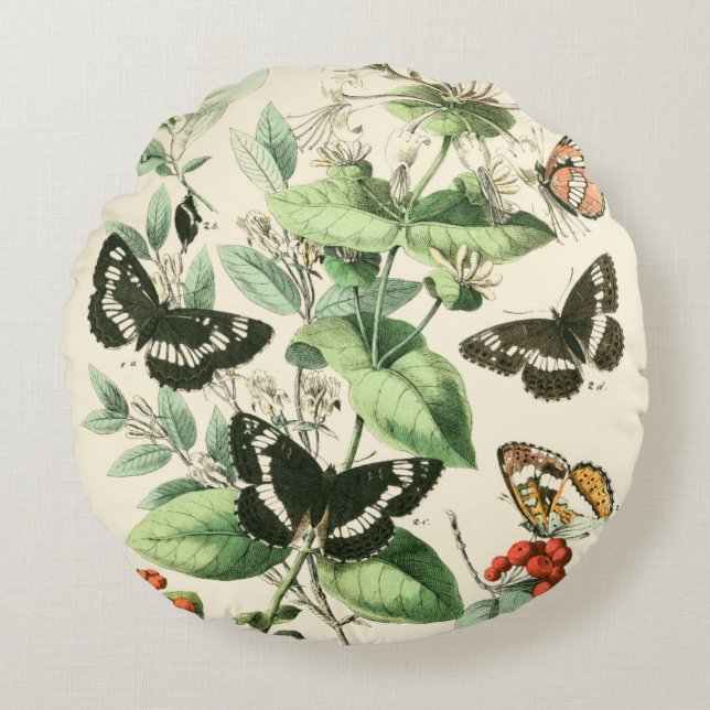 Garden av Butterflies and Flowers Rund Kudde (Framsidan)