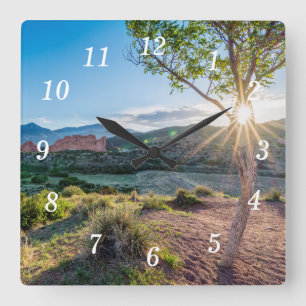 Garden av gudarna Träd Sunburst Wall Clock Fyrkantig Klocka