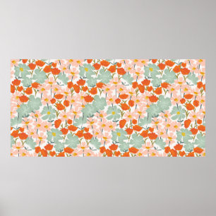 Garden av vackra handdragna blommor i rosa, eller poster