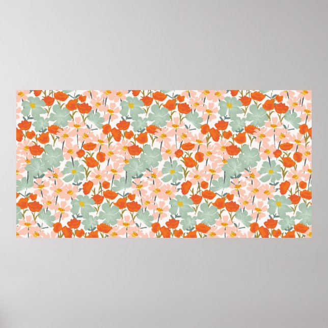 Garden av vackra handdragna blommor i rosa, eller poster (Framsidan)