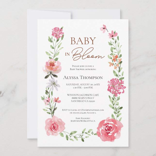 Garden Baby i Bloom Baby Shower Inbjudningar (Framsida)