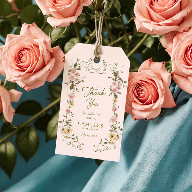 Garden Baby i Bloom Baby Shower Tack märkre Presentetikett (Baby in Bloom thank you tag)