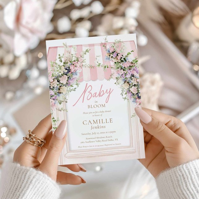 Garden Baby i Bloom Girl Baby Shower-inbjudan Inbjudningar (Elegant Pink Baby in Bloom Baby Shower Invite)