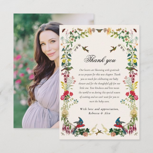 Garden Baby Shower Elegant Botanical Floral Photo Tack Kort (Fram/baksida)