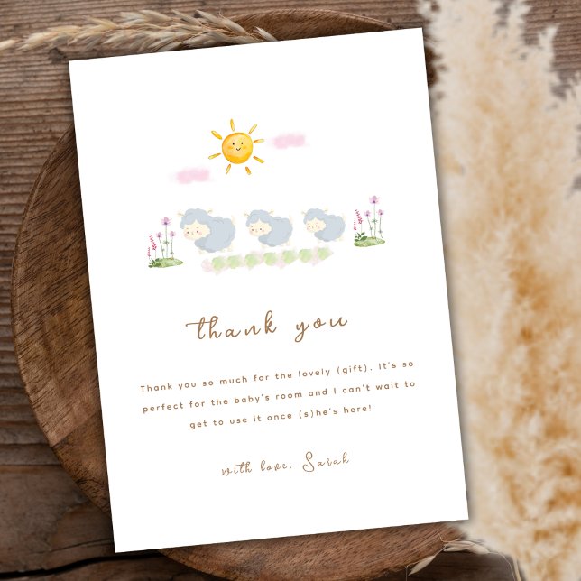 Garden Baby Shower för minimalt familjefård, Blomm Tack Kort (Minimal Family Sheep Floral Garden Baby Shower Thank You Card)