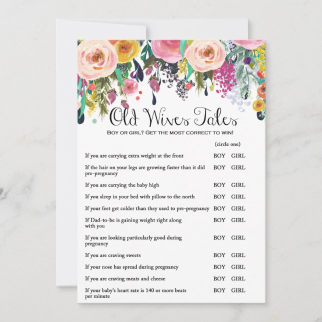 Garden Baby Shower Game med svar på storlek fem gå Inbjudningar (Framsida)