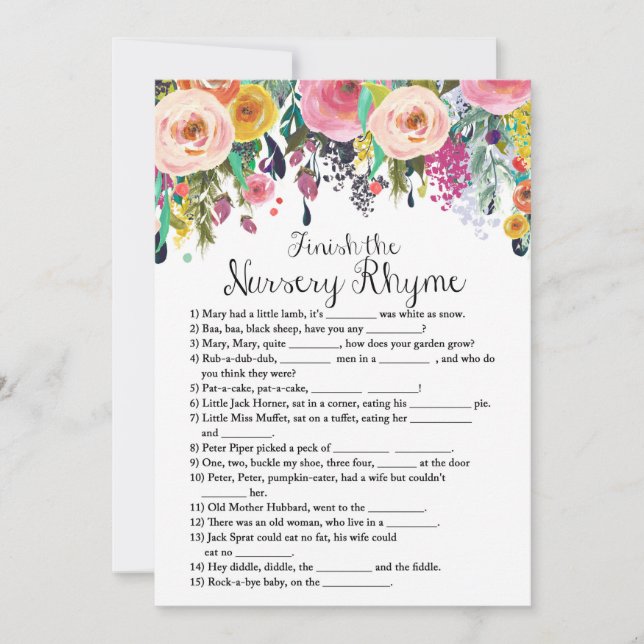 Garden Baby Shower Game med svar på storlek fem gå Inbjudningar (Framsida)