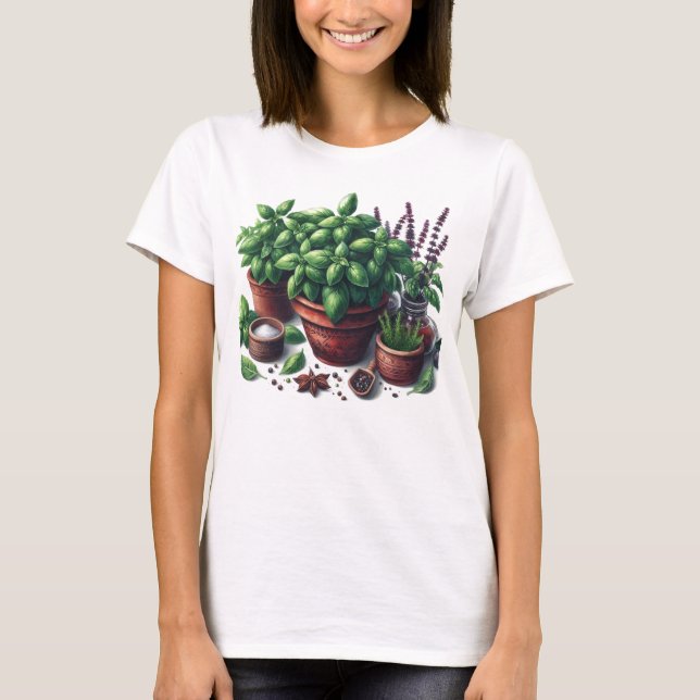 Garden Basil Örters Plant Dam T-Shirt (Framsida)