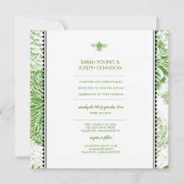 Garden Bee Grönt Toile bröllopsinbjudan Inbjudningar