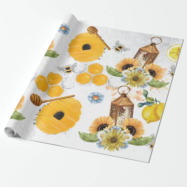 Garden Bee Sunblomma Mönster Presentpapper (Utrullad)