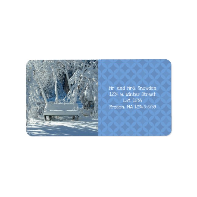 Garden Bench i Snö / Blue Mönster / Winter / Winte Adressetikett (Framsidan)
