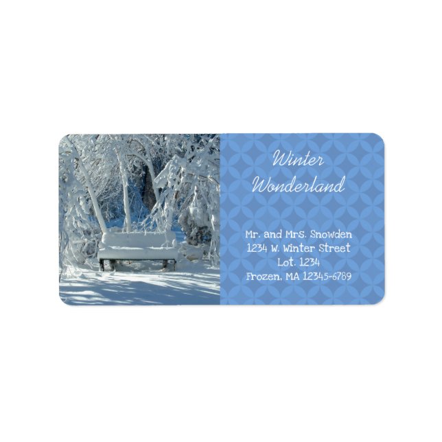 Garden Bench i Snö / Blue Mönster / Winter / Winte Adressetikett (Framsidan)
