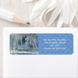 Garden Bench i Snö / Blue Mönster / Winter / Winte Returadress Etikett