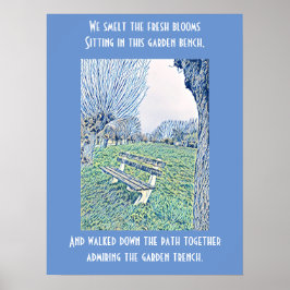 Garden Bench Quote Blue Autumn Himlar Abstrakt Art Poster