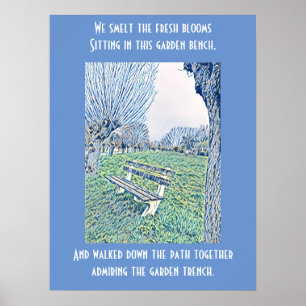 Garden Bench Quote Blue Autumn Himlar Abstrakt Art Poster