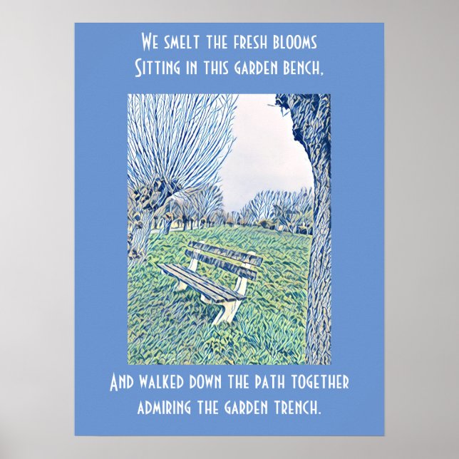 Garden Bench Quote Blue Autumn Himlar Abstrakt Art Poster (Framsidan)