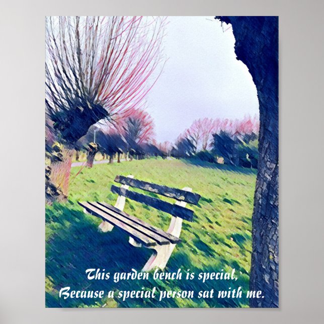 Garden Bench Quote Blue Autumn Himlar Abstrakt Art Poster (Framsidan)