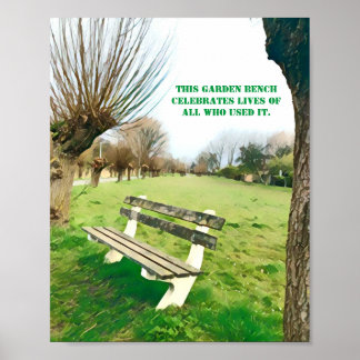 Garden Bench Quote Blue Autumn Himlar Grönt Grass Poster