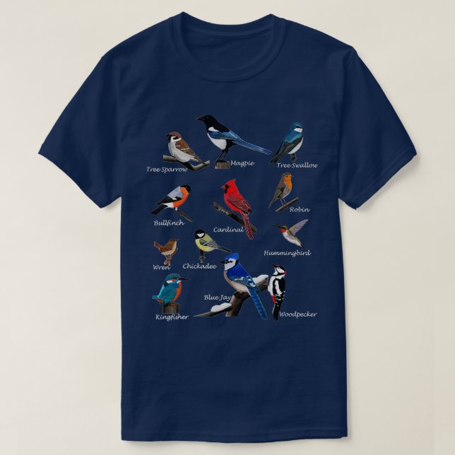 Garden Birds Cardinal Blue Jay Hummingbird Robin W T Shirt (Design framsida)