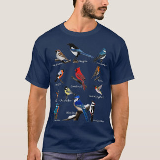 Garden Birds Cardinal Blue Jay Hummingbird Robin W T Shirt