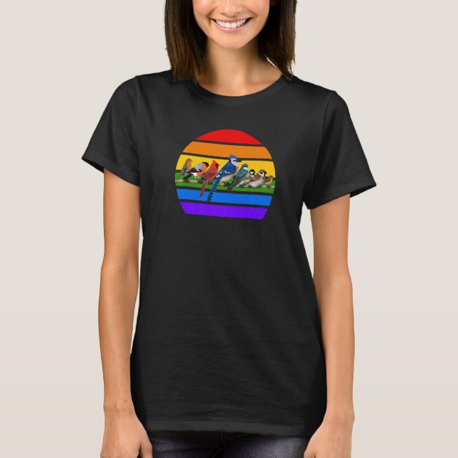 Garden Birds Rainbow Blue Jay Cardinal Fågelskådar T Shirt (Framsida)