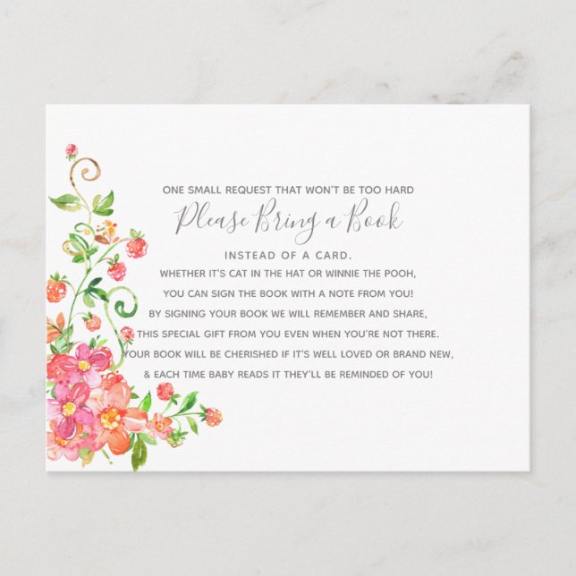 Garden Blommigt Berry Baby Shower Bok Card Bibliot Inbjudan Vykort (Framsida)