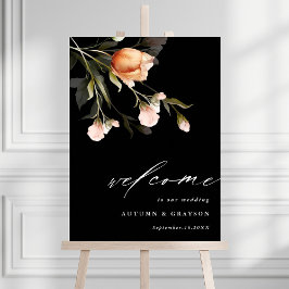 Garden Blommigt Bouquet Black Bröllop Välkomstskyl Poster