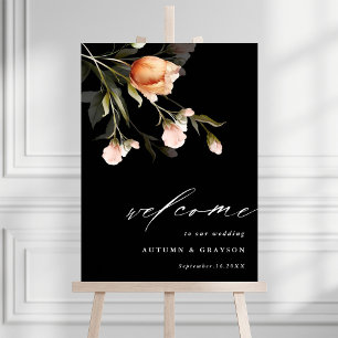 Garden Blommigt Bouquet Black Bröllop Välkomstskyl Poster