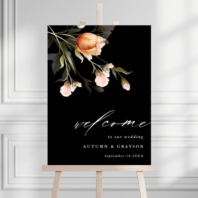 Garden Blommigt Bouquet Black Bröllop Välkomstskyl Poster (Skapare uppladdad)