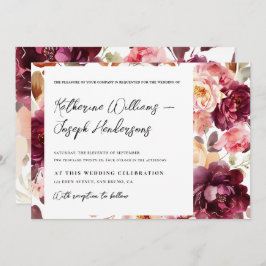 Garden Blommigt Burgundy Script-kalligrafi Bröllop Inbjudningar