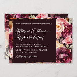 Garden Blommigt Burgundy Script-kalligrafi Bröllop Inbjudningar